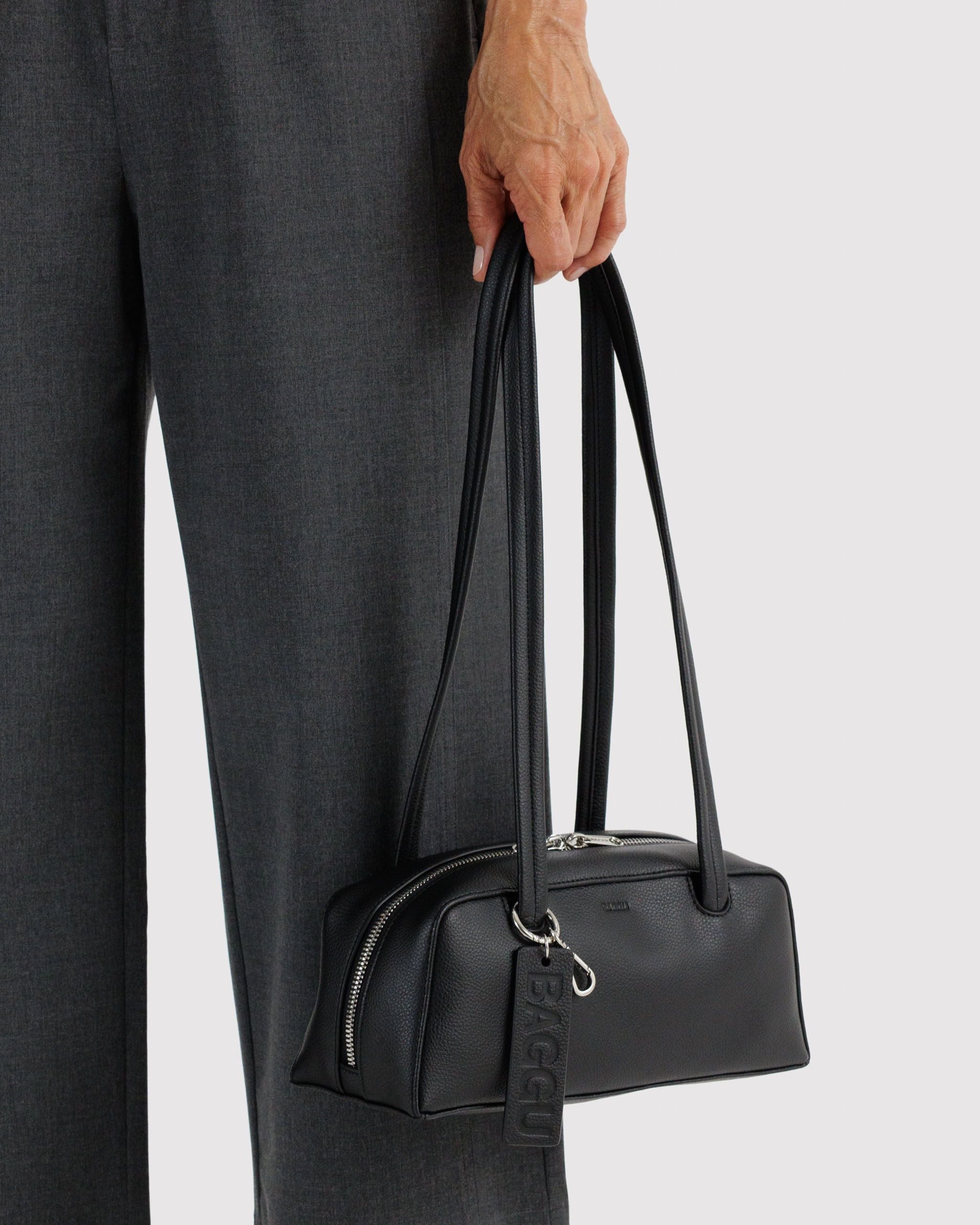 Small Recycled Leather Bowler Bag - Black