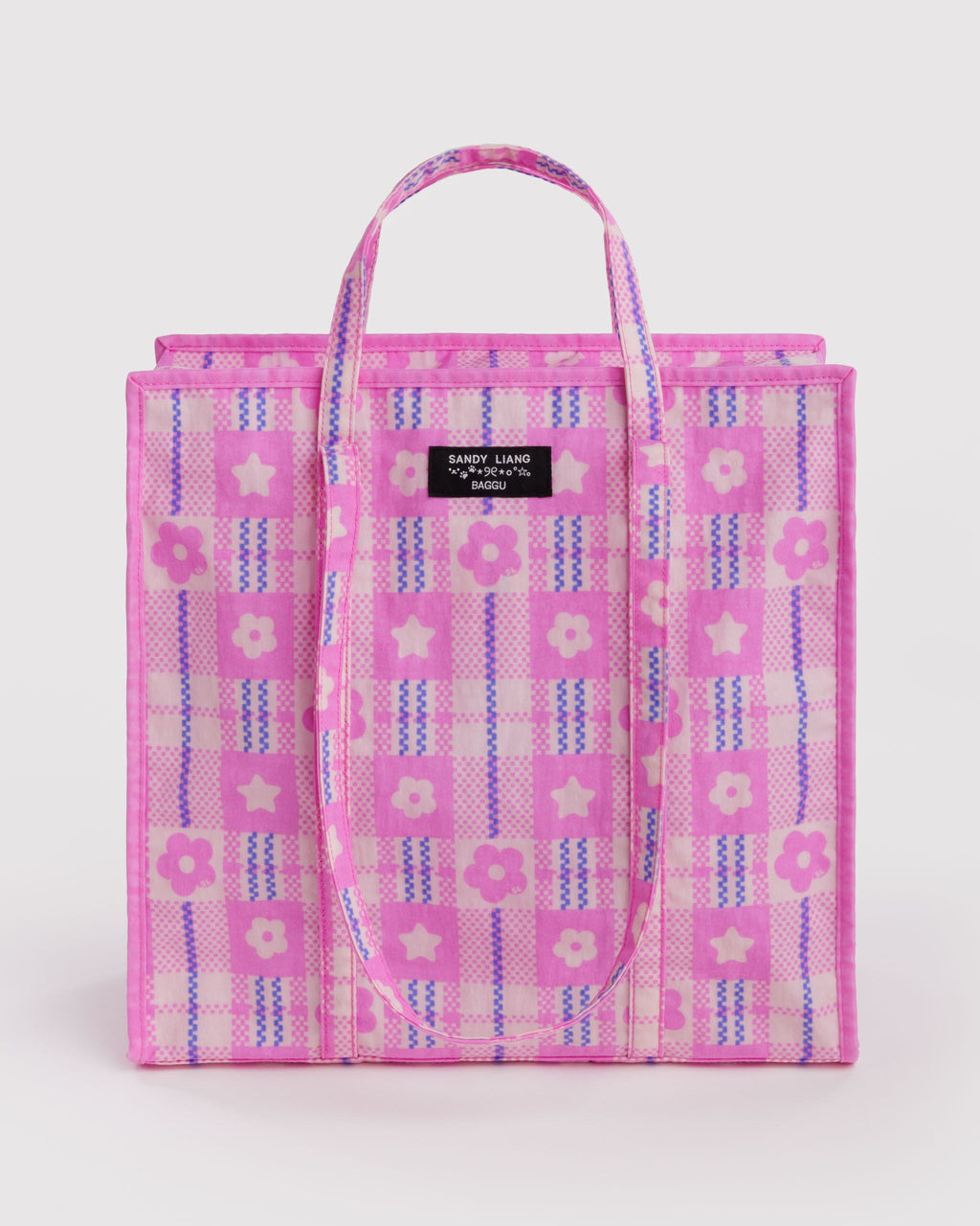 Large Nylon Market Bag - Market Plaid Pink