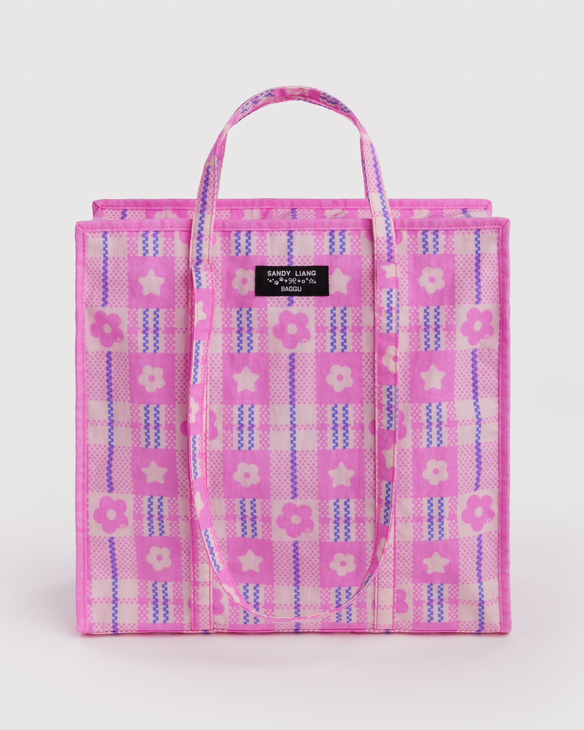 Large Nylon Market Bag - Market Plaid Pink