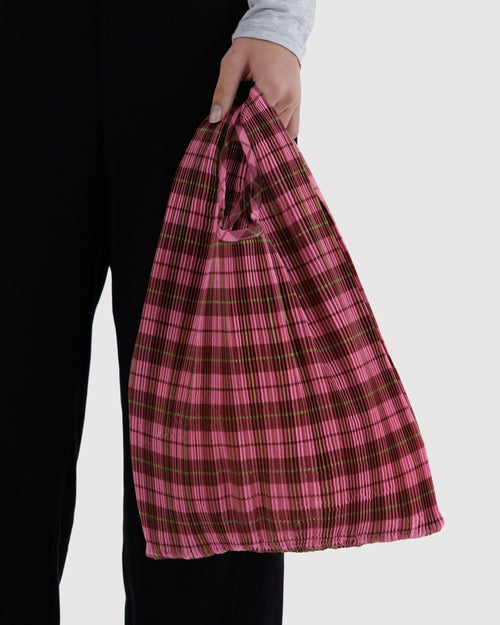 Pleated Baggu - Azalea Pink Tartan