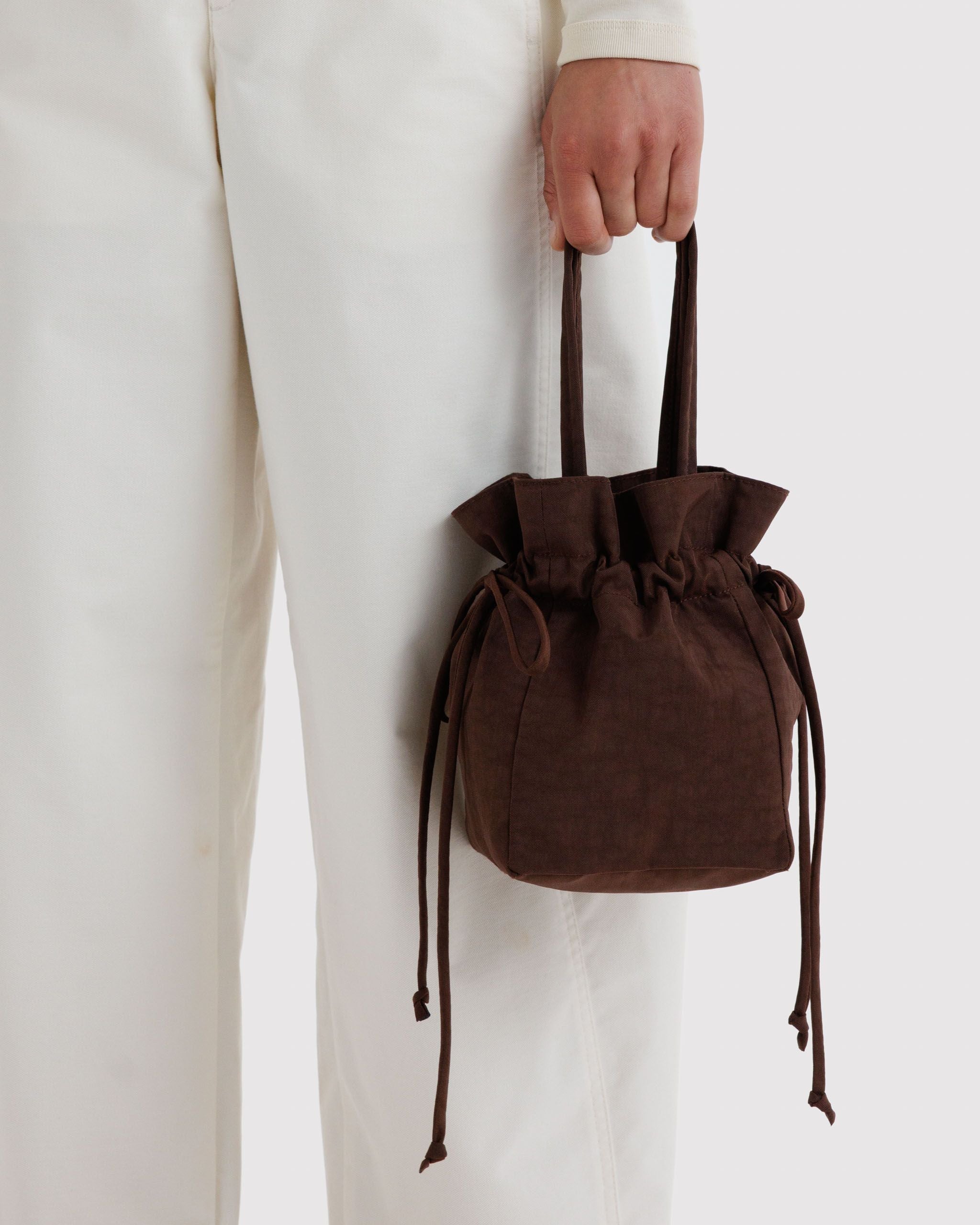 Nylon Drawstring Bag - Coffee