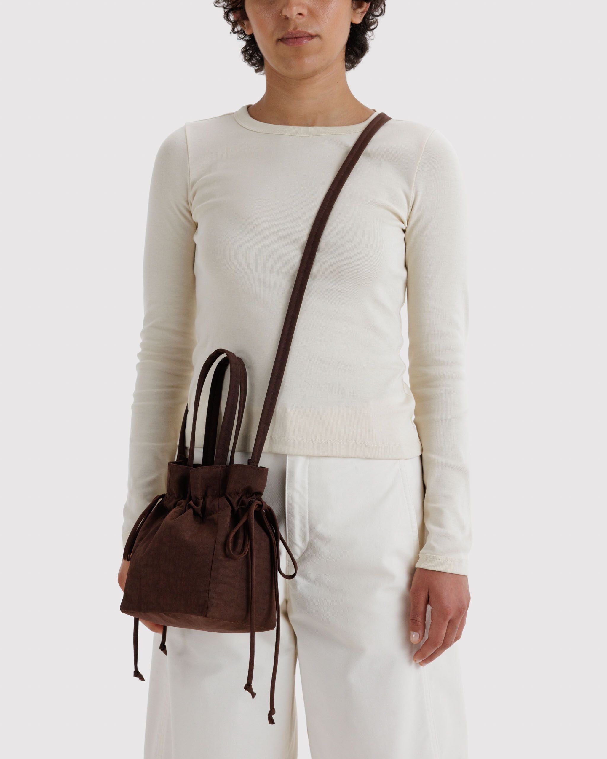 Nylon Drawstring Bag - Coffee