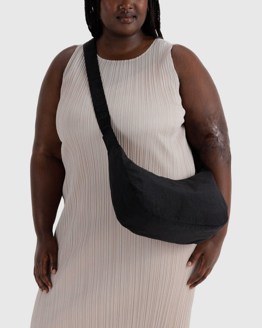 Medium Nylon Crescent Bag - Black