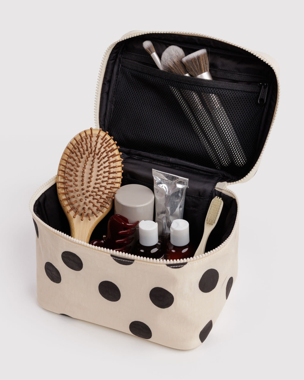Large Cosmetic Case - Cream and Black Polka Dot