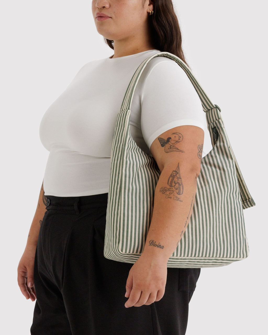 Nylon Shoulder Bag - Sage Stripe