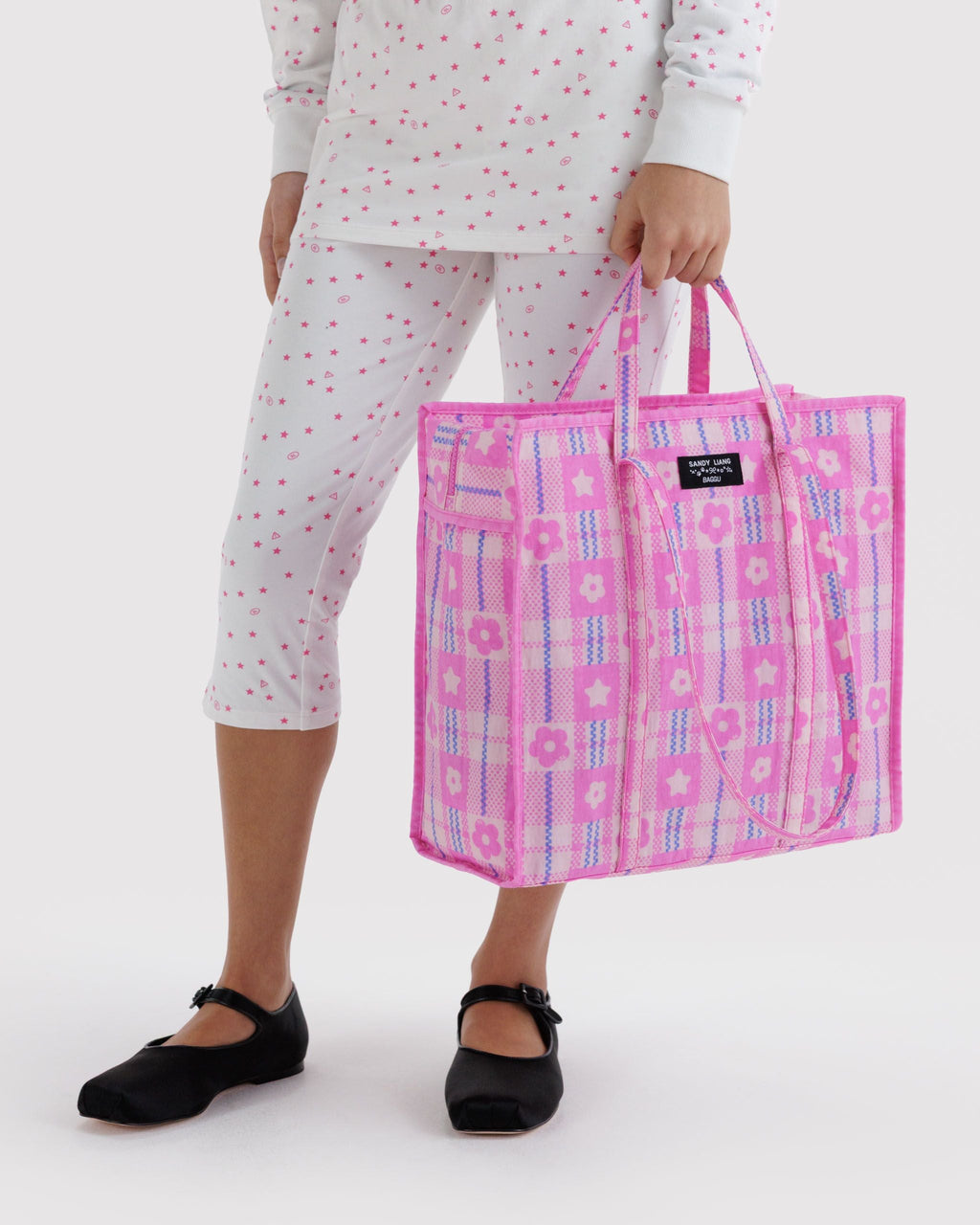 Large Nylon Market Bag - Market Plaid Pink