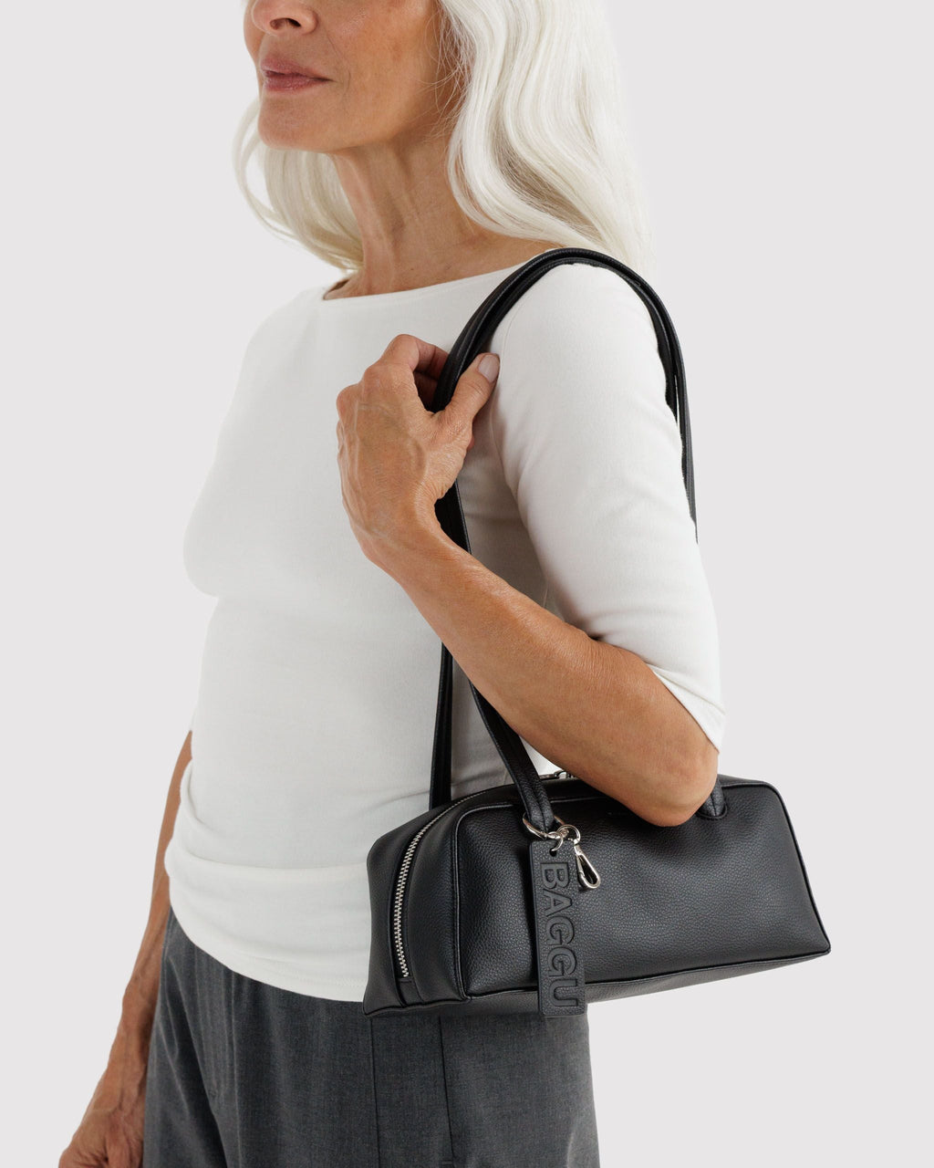 Small Recycled Leather Bowler Bag - Black