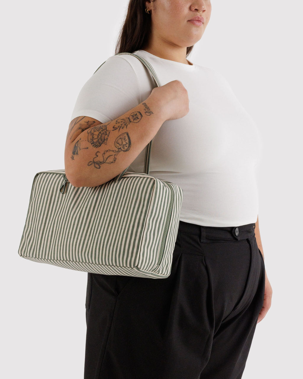 Medium Nylon Bowler Bag - Sage Stripe