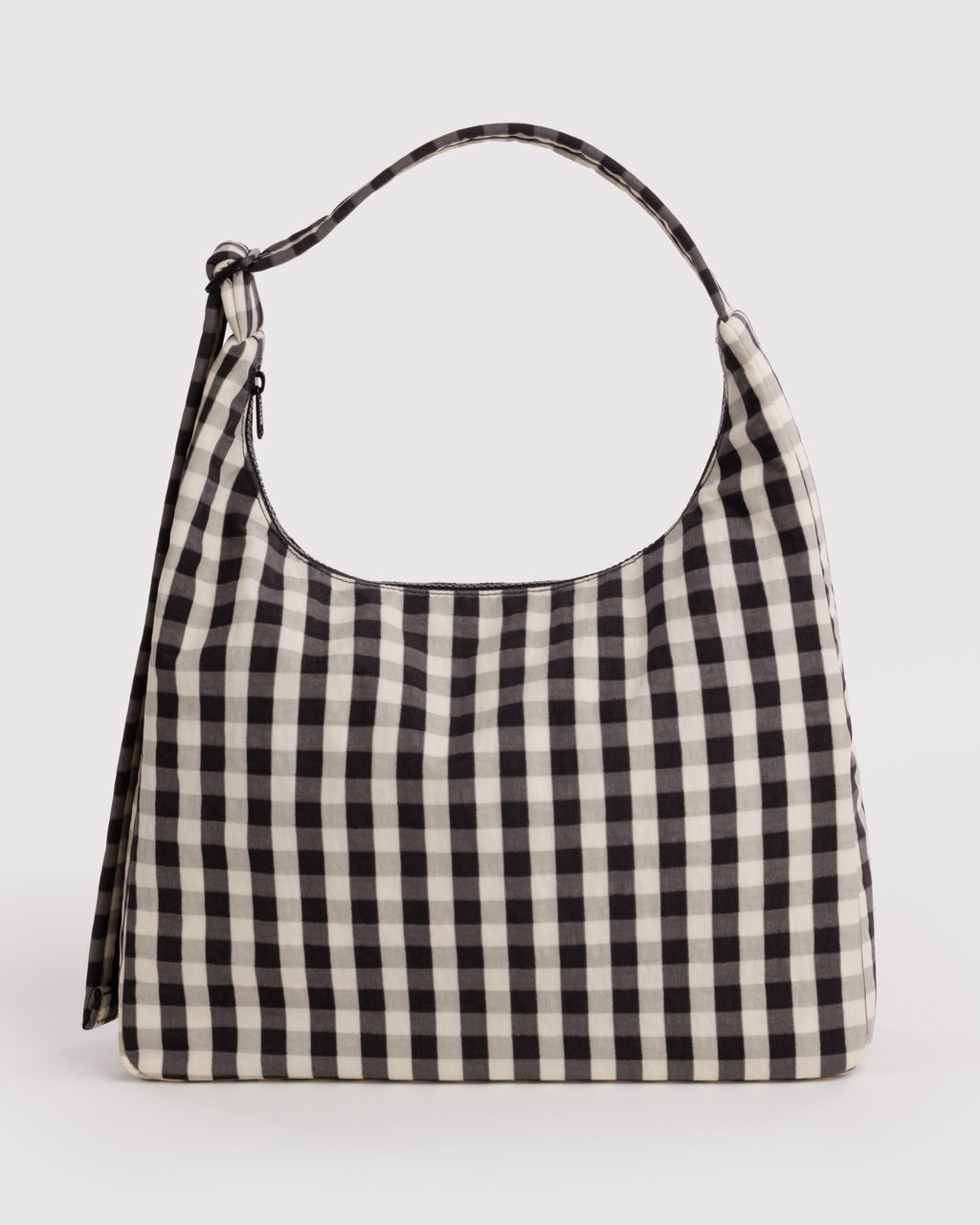 Nylon Shoulder Bag - Black and Cream Gingham