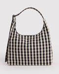 Nylon Shoulder Bag - Black and Cream Gingham