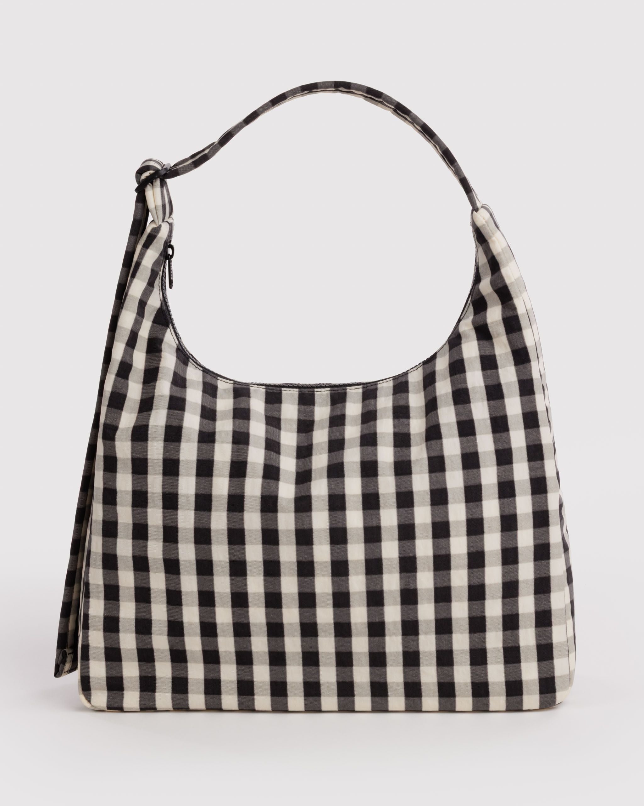 Nylon Shoulder Bag - Black and Cream Gingham