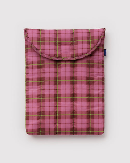 Puffy Laptop Sleeve 13"/14" - Azalea Pink Tartan