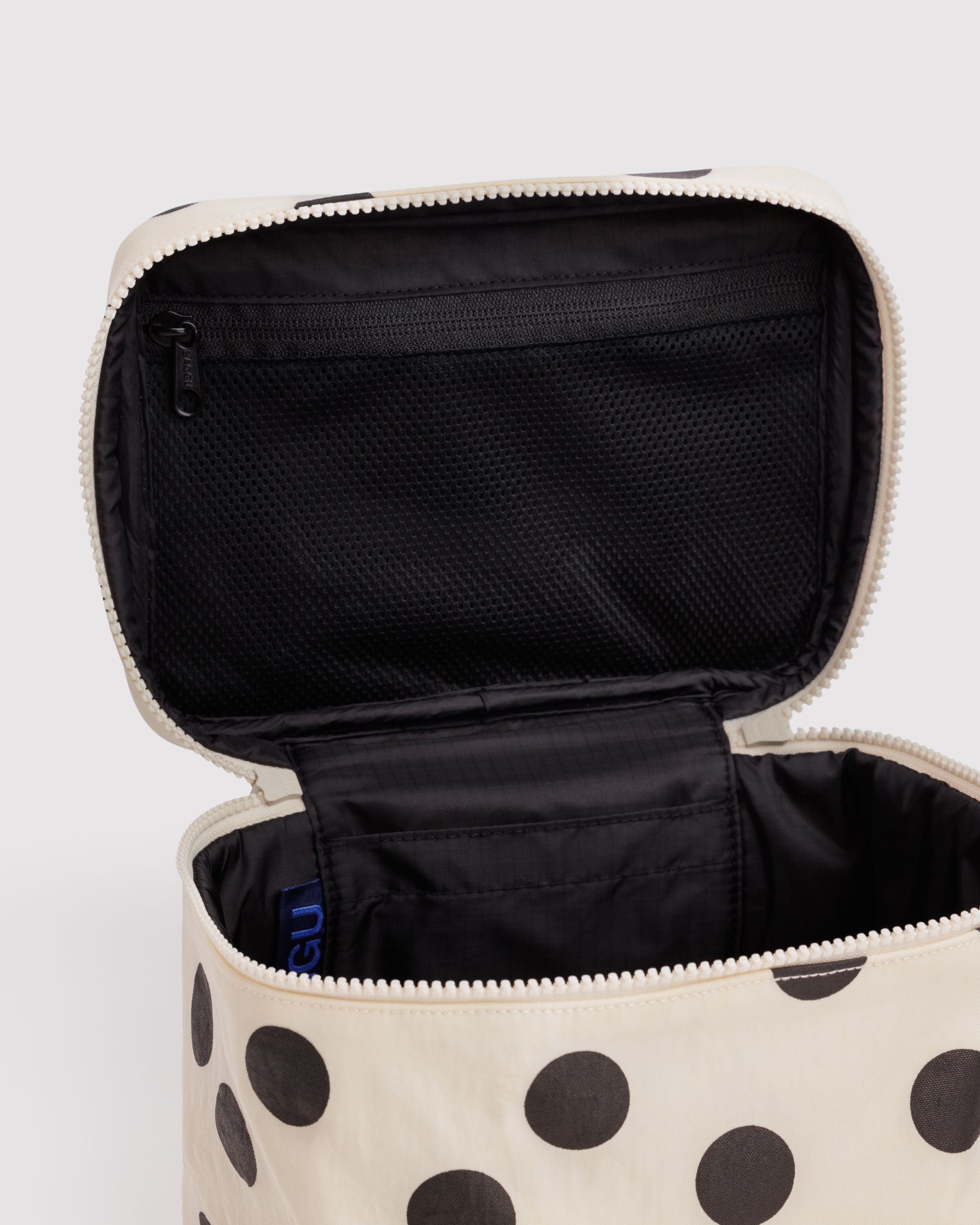 Large Cosmetic Case - Cream and Black Polka Dot