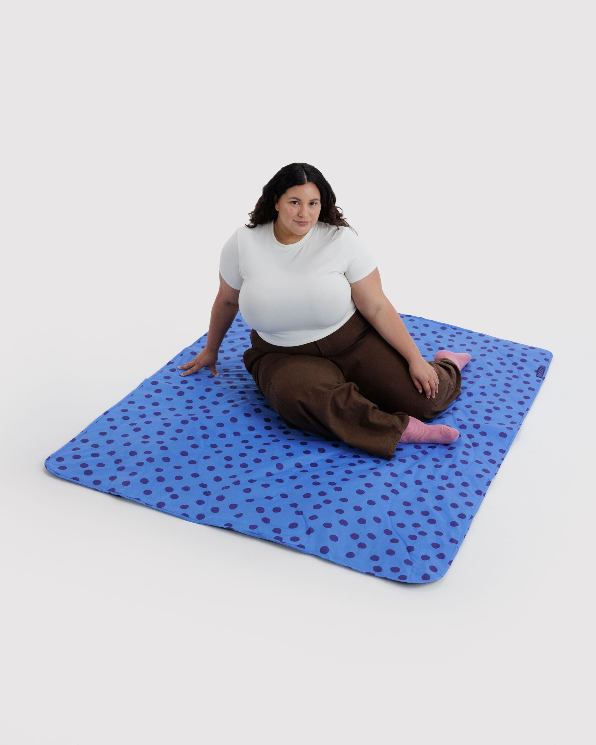 Puffy Picnic Blanket - Blue Polka Dot