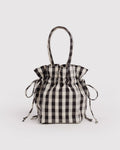 Nylon Drawstring Bag - Black and Cream Gingham