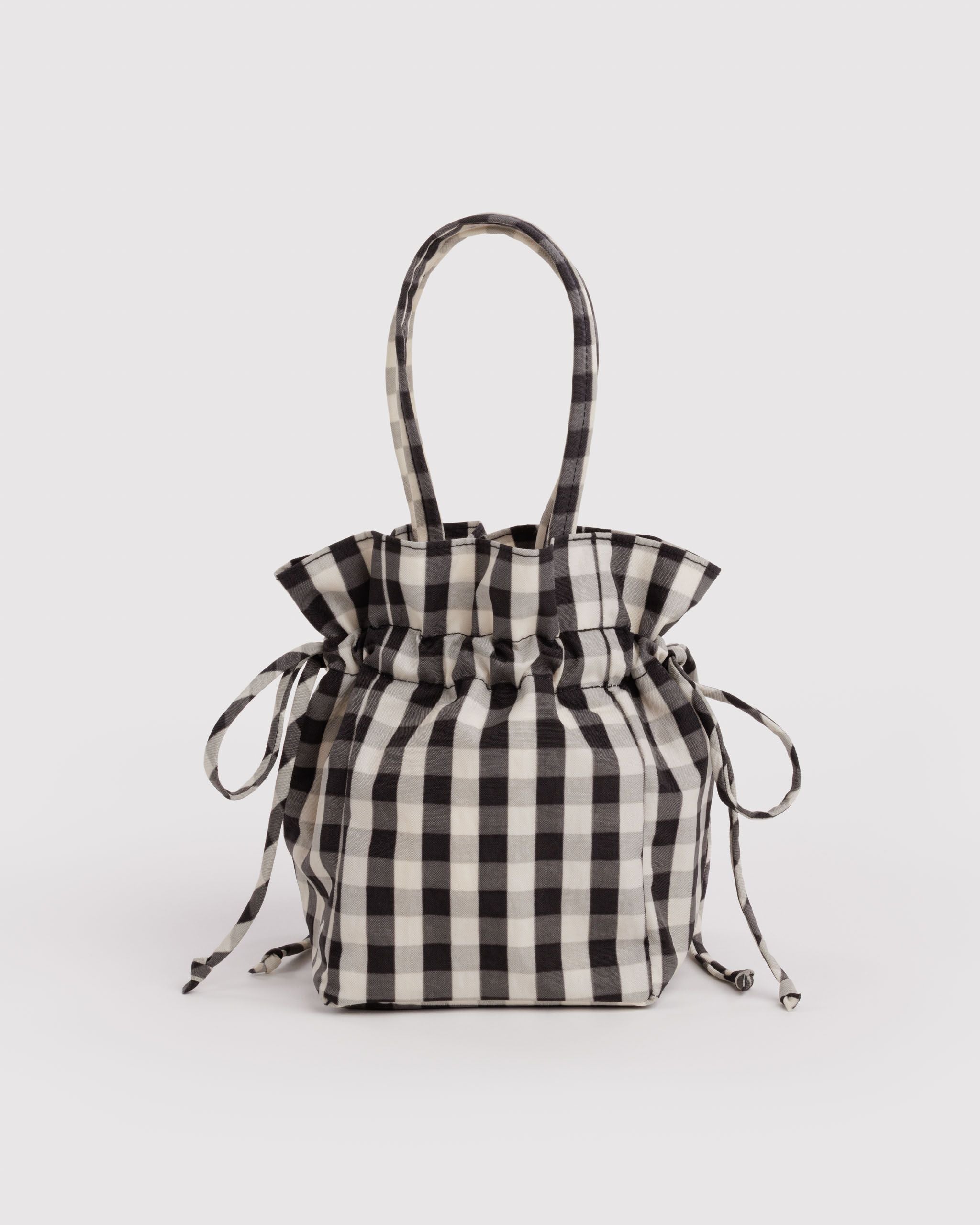 Nylon Drawstring Bag - Black and Cream Gingham