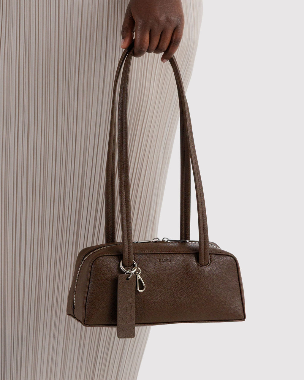 Small Recycled Leather Bowler Bag - Brown