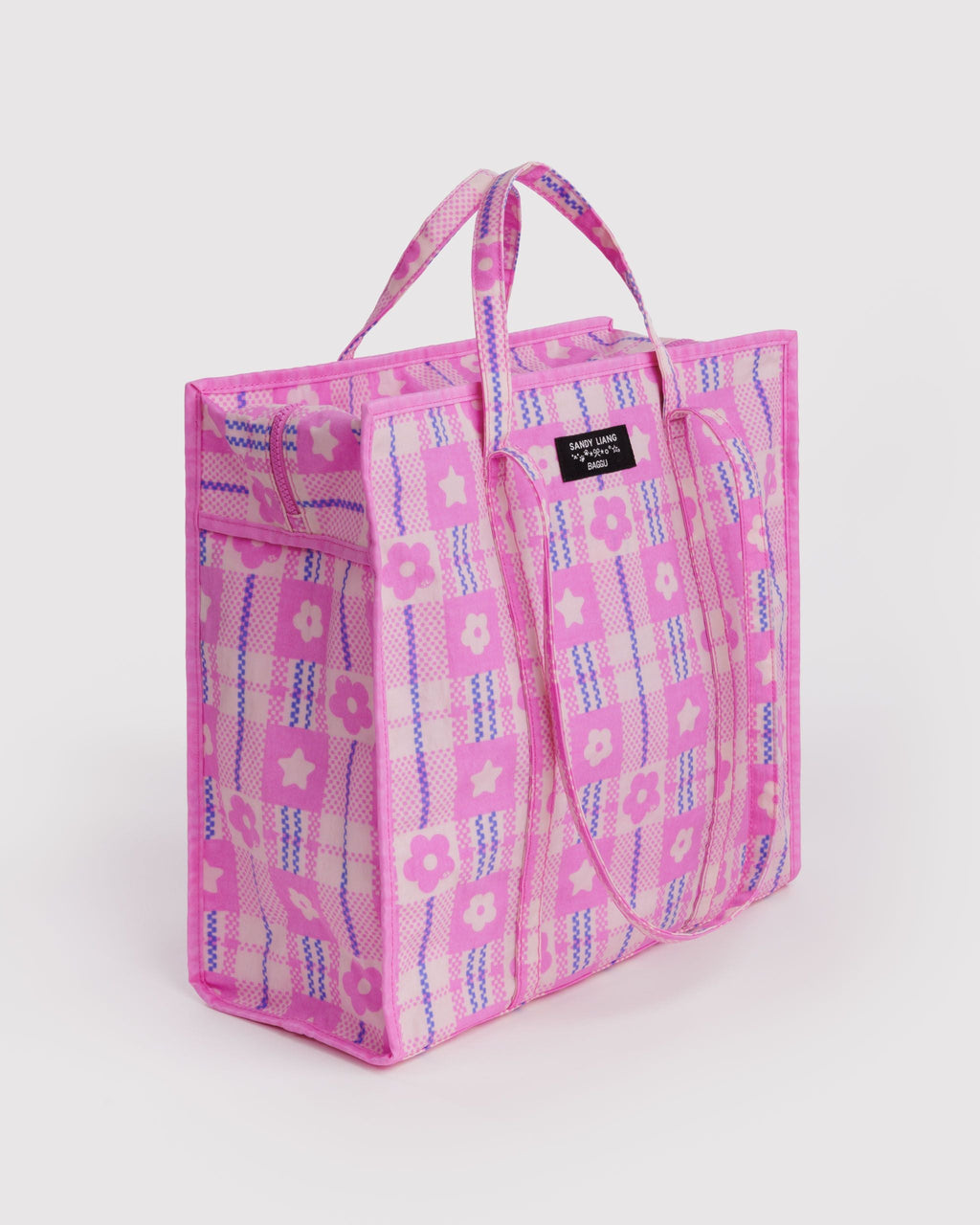 Large Nylon Market Bag - Market Plaid Pink