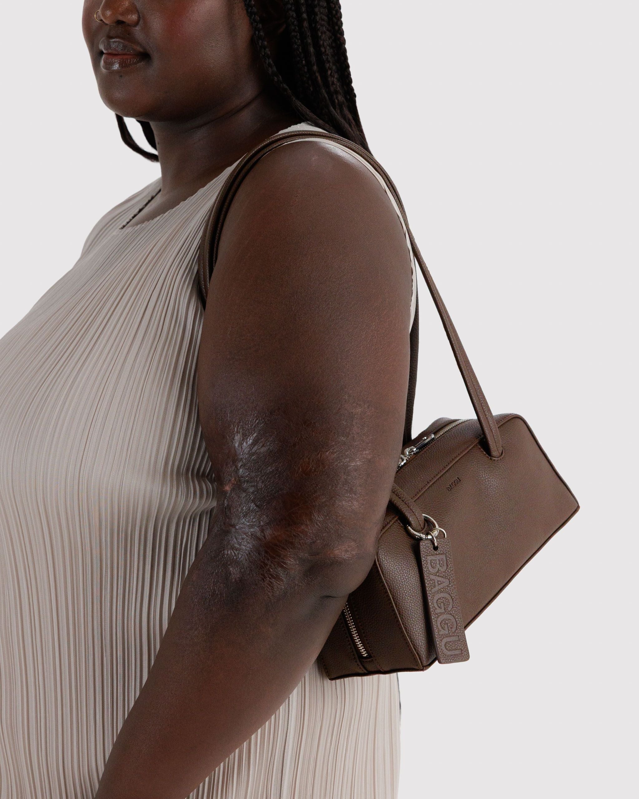 Small Recycled Leather Bowler Bag - Brown