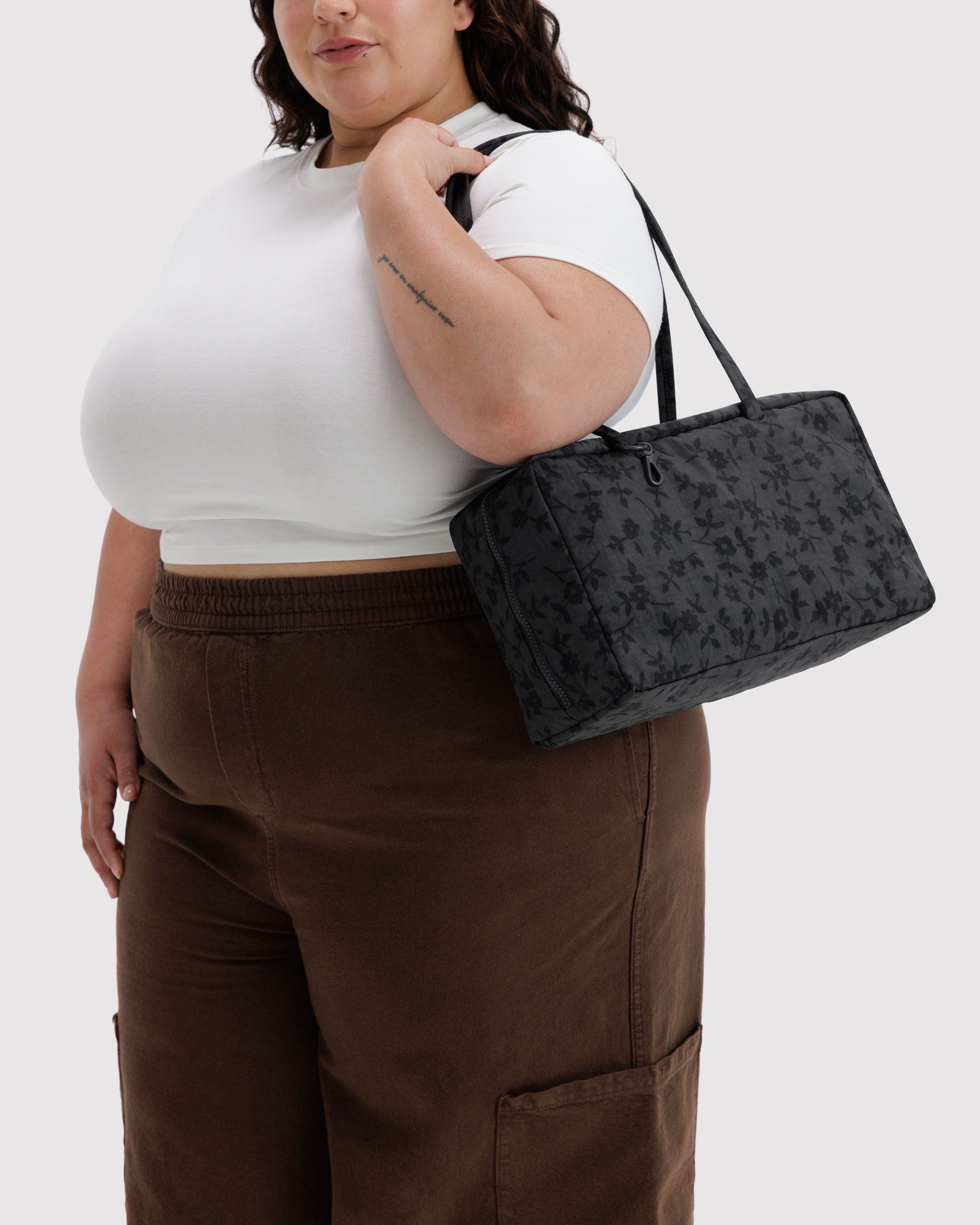 Medium Nylon Bowler Bag - Charcoal Ditsy Floral