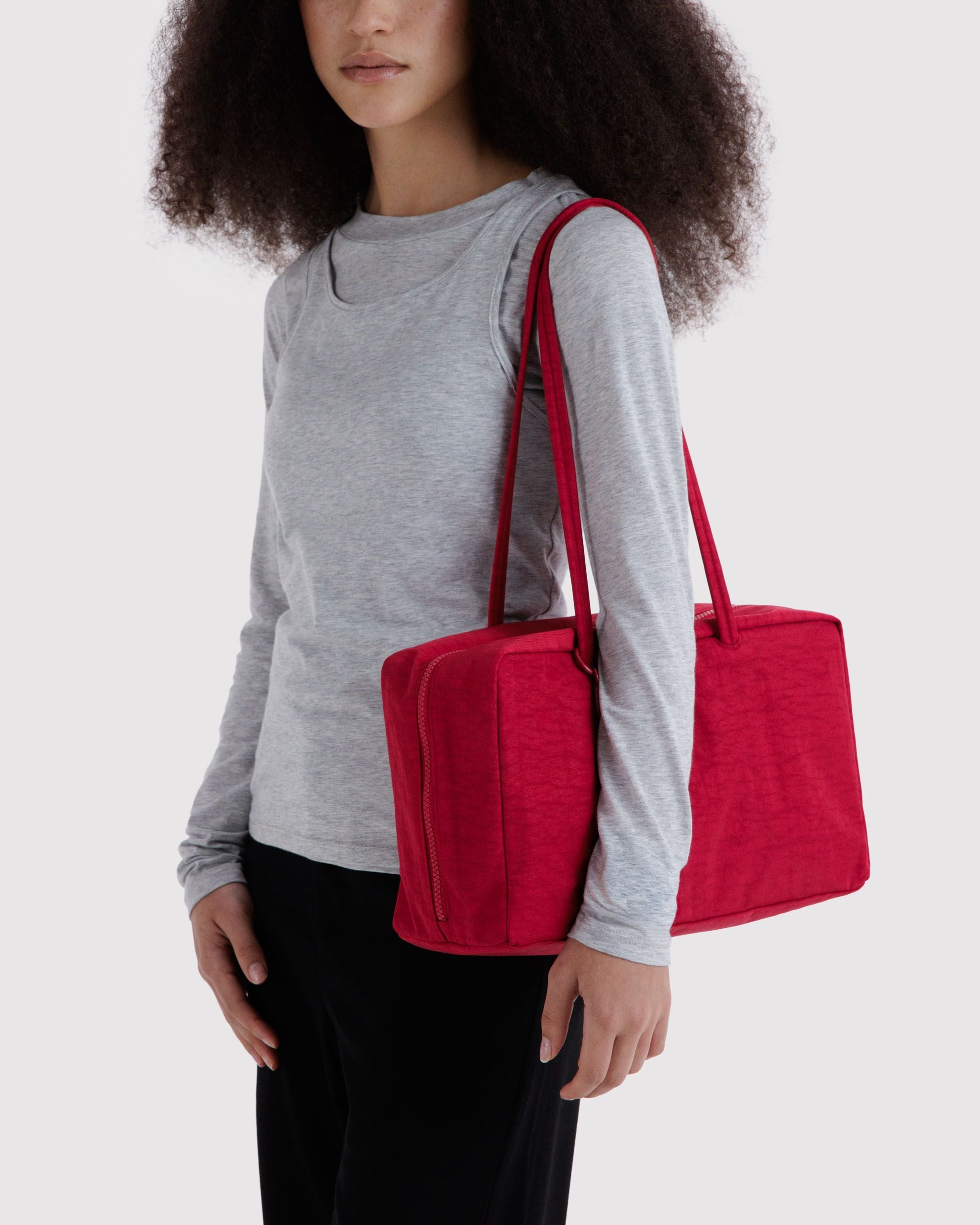 Medium Nylon Bowler Bag - Cherry